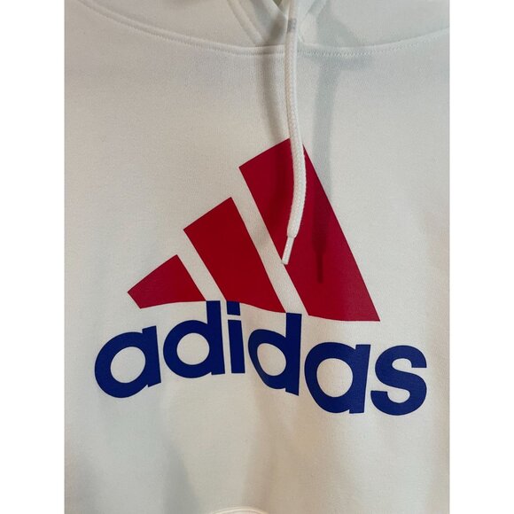Adidas Mens 2XL Two-Tone Hooded Sweatshirt White With Red & Blue Logo - Picture 4 of 14